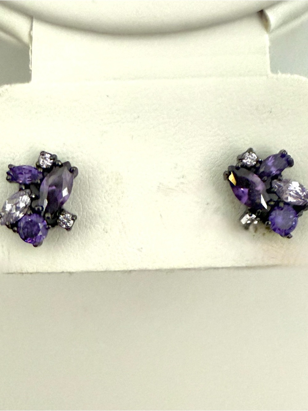 Givenchy Vintage Purple Rhinestone Cluster Stud Earrings Gunmetal